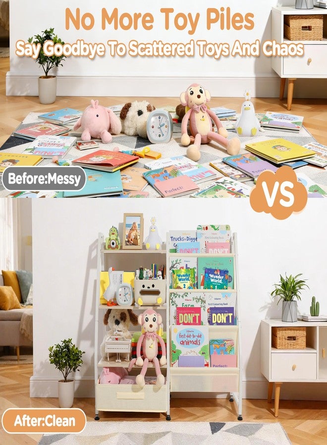 Vsonker Kids Bookshelf and Toy Storage-Book Shelf for Kids Rooms，Toddler Bookshelf Baby Bookcase with 4 Sling Shelves & Fabric Toy Chest Toy Organizer for Playrooms, Bedrooms, Nursery - Image 3