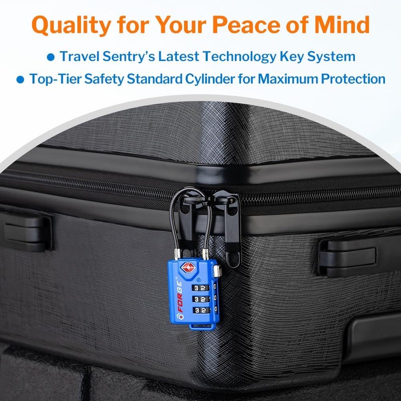 Forge Bright Colors, TSA Approved Cable Luggage Locks 2 Pack Blue, Re-settable Combination with Alloy Body - Image 5