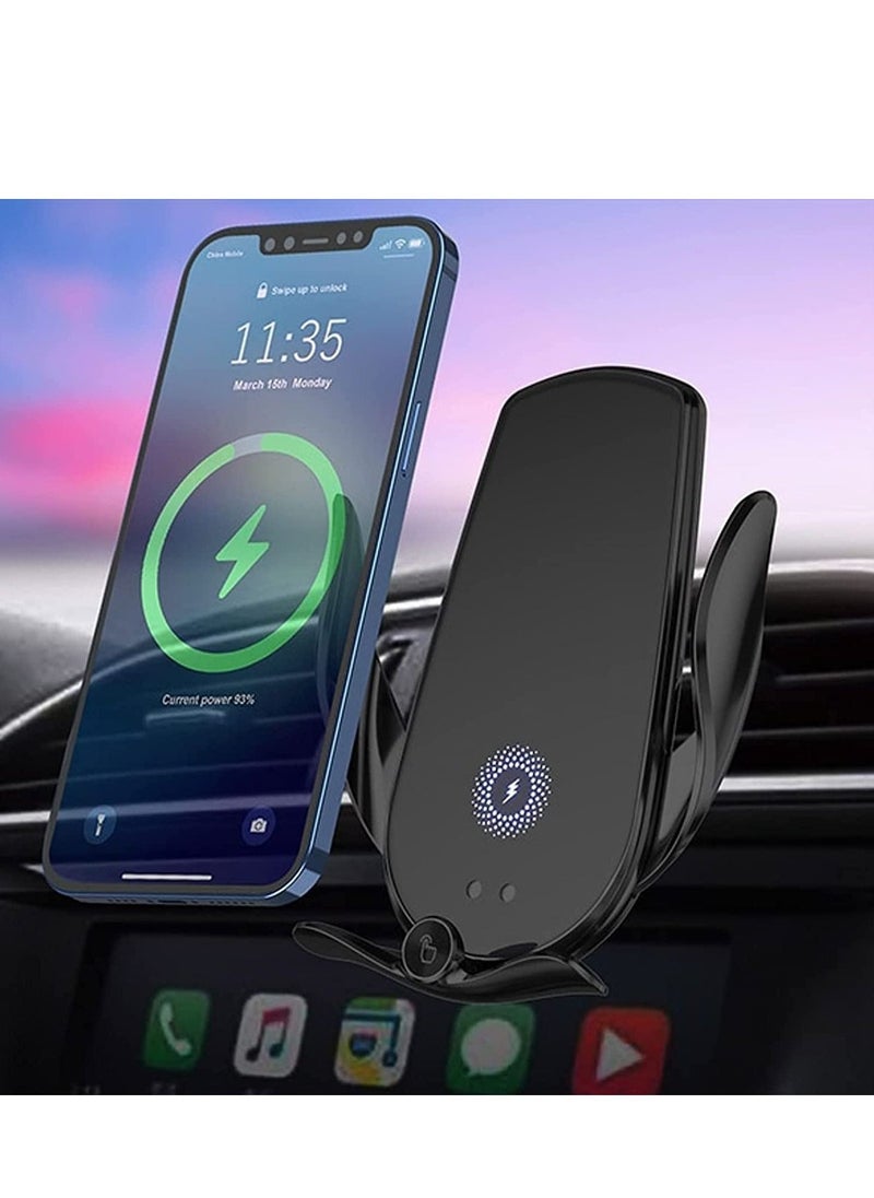 Wireless Car Charger 15W Qi Fast Charging Phone Mount Magic Clip Mobile Infrared Induction Bracket Smart Navigation Black - Image 3