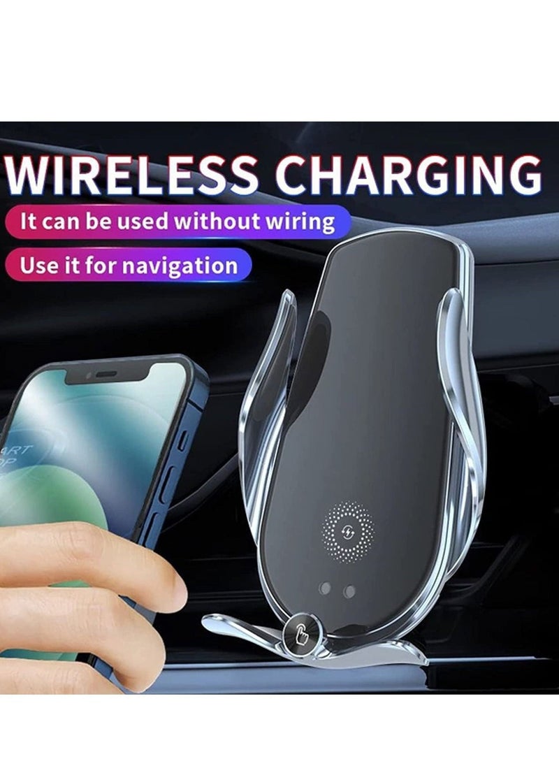 Wireless Car Charger 15W Qi Fast Charging Phone Mount Magic Clip Mobile Infrared Induction Bracket Smart Navigation Black - Image 2