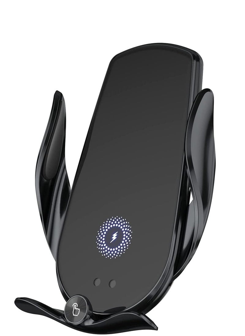 Wireless Car Charger 15W Qi Fast Charging Phone Mount Magic Clip Mobile Infrared Induction Bracket Smart Navigation Black - Image 1