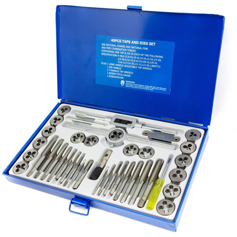 NORTOOLS Tap and Die Set 40 PCS Alloy Steels Cutting External and Internal Threads SAE Inch Size for Create New Threads or Repair Damaged Threads