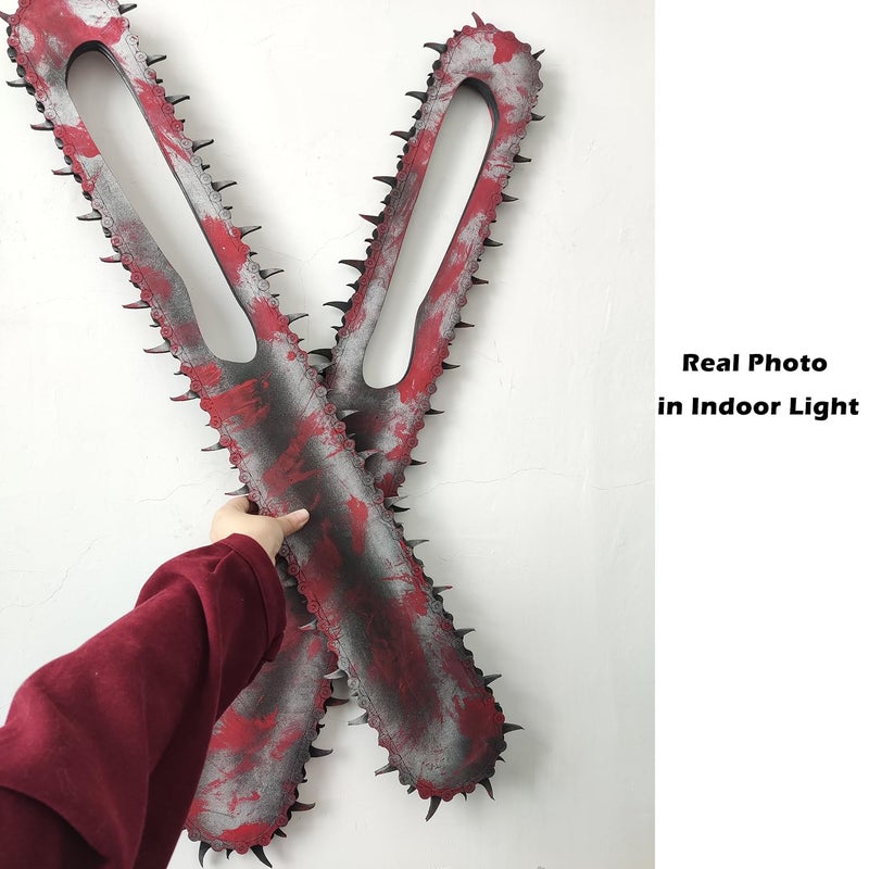 COSWOR 36.6" Red PU Anime Weapon Hand Saw 2 Piece Set for Cosplay, Costume Performance Props-Damage Version - Image 3