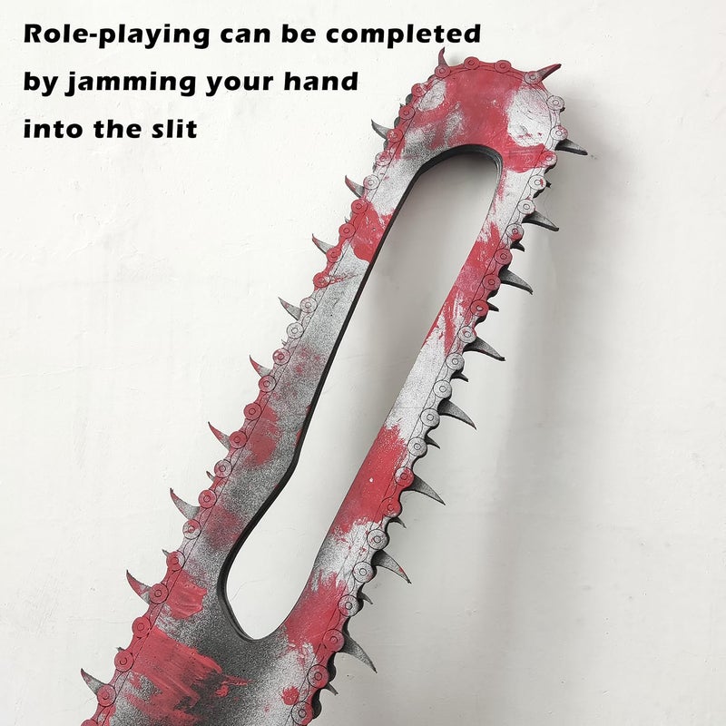COSWOR 36.6" Red PU Anime Weapon Hand Saw 2 Piece Set for Cosplay, Costume Performance Props-Damage Version - Image 5