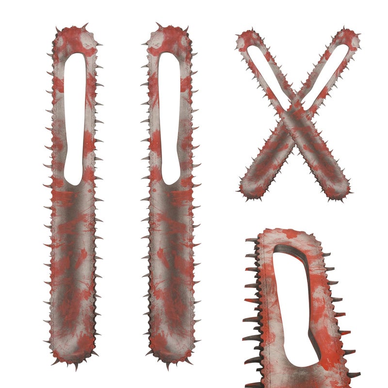 COSWOR 36.6" Red PU Anime Weapon Hand Saw 2 Piece Set for Cosplay, Costume Performance Props-Damage Version - Image 1