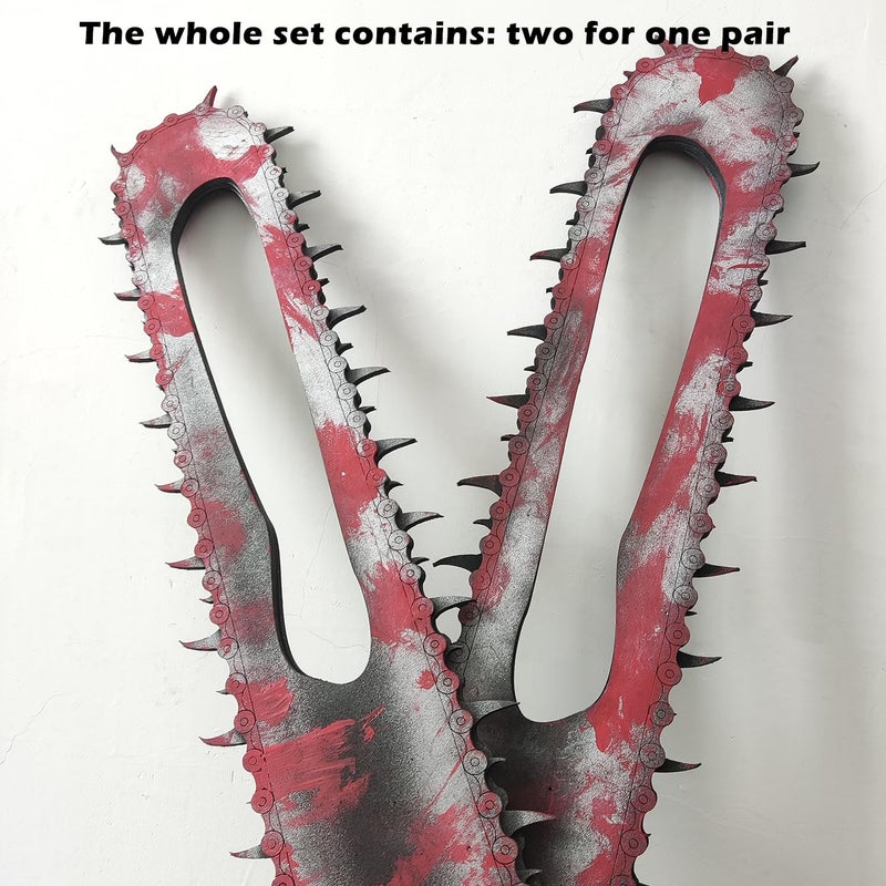 COSWOR 36.6" Red PU Anime Weapon Hand Saw 2 Piece Set for Cosplay, Costume Performance Props-Damage Version - Image 4