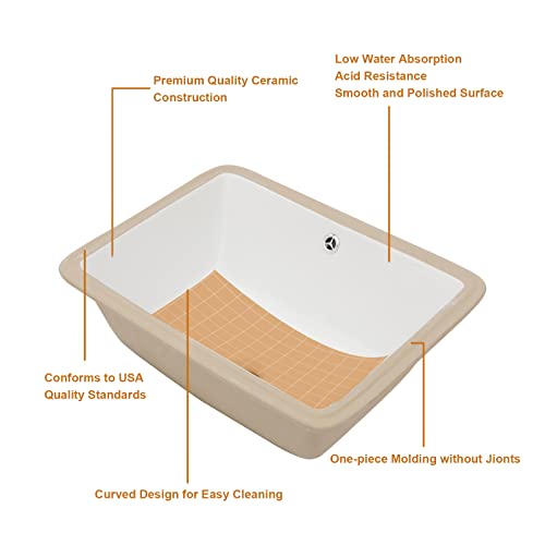 Lordear Undermount Rectangle White Porcelain Ceramic Bathroom Vanity Sink 20x15 Inch with Overflow - Image 4