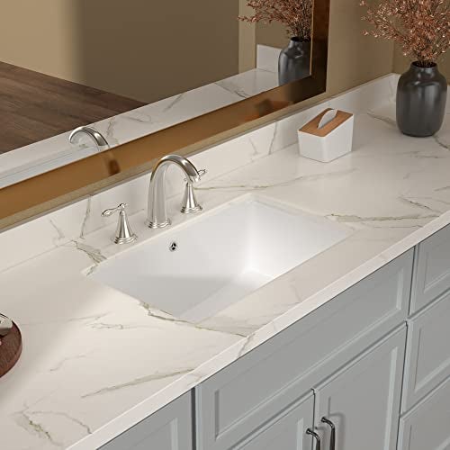 Lordear Undermount Rectangle White Porcelain Ceramic Bathroom Vanity Sink 20x15 Inch with Overflow - Image 2