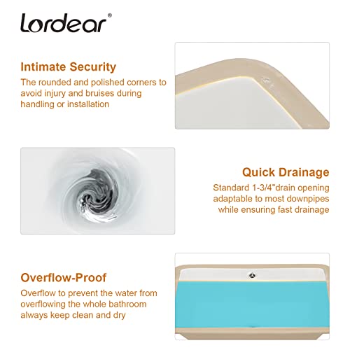 Lordear Undermount Rectangle White Porcelain Ceramic Bathroom Vanity Sink 20x15 Inch with Overflow - Image 5