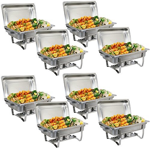 SUPER DEAL SUPER DEAL 8 Qt Stainless Steel 8 Pack Full Size Chafer Dish wWater Pan Food Pan Fuel Holder and Lid For BuffetWeddingsPartiesBanquetsCatering Events 8 