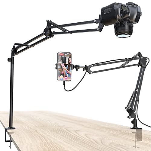 CACENCAN Overhead Camera Mount, Desk Camera Mount with Articulating Arm, 5lb Load Capacity, 360° Adjustable Stand for Phone/DSLR/Webcam, C-Clamp Tabletop Mount for Video Recording, YouTube, Live Streaming - Image 1