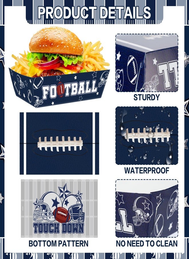 iPartyGo Football Birthday Party Decorations - 50 Pcs Blue American Rugby Paper Boats Food Trays Serving Nacho Snacks Cowboy Sports Themed Decor Supplies for Boys Men Teens Fans Game Day Tailgate - Image 2