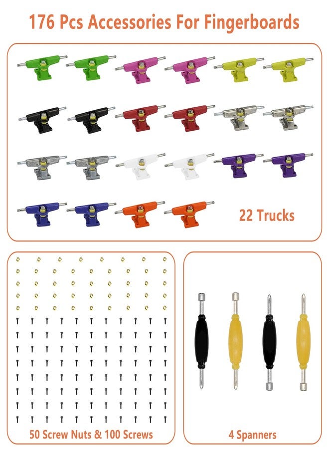 DisplayMore 176PCS Mini Finger Skateboard DIY Accessories Case-22PCS Fingerboard Multicolors Trucks,100Pcs Screws,50Pcs Nuts,4Pcs Spanner Tool,Fingerboard Parts Kit - Image 4