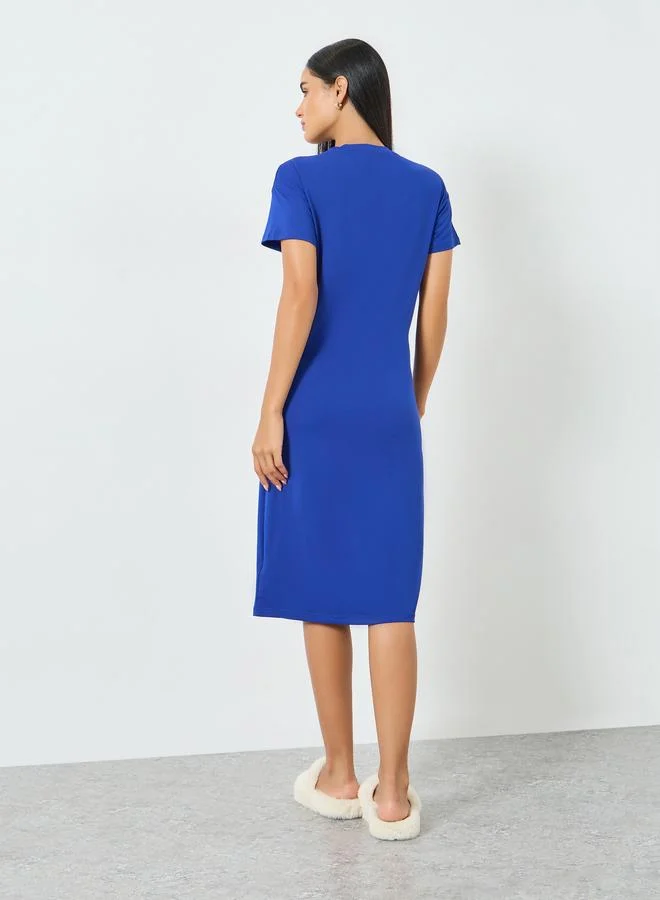Take Two  Blue Slogan Print Short Sleeve T-Shirt Dress for Women | Best Price UAE
