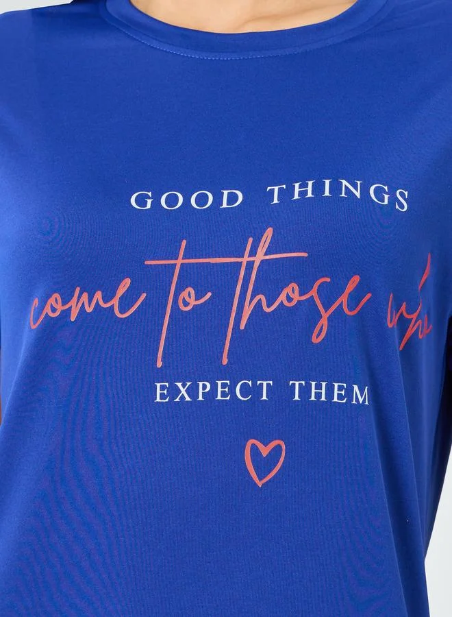 Take Two  Blue Slogan Print Short Sleeve T-Shirt Dress for Women | Best Price UAE