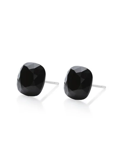 Seona Seona Sophia 10mm Cushion Cut Crystal Earrings – Hypoallergenic Stud Earrings for Women, Tarnish‑Free Stainless Steel Jewelry for Sensitive Ears - Jet Black