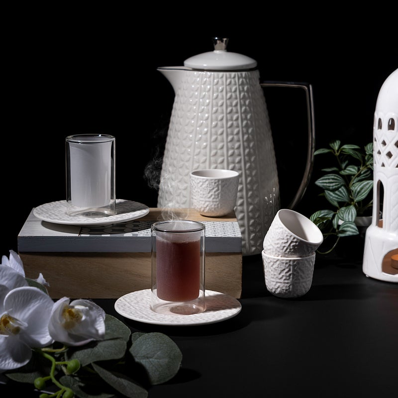 Dallaty white porcelain and glass Tea and coffee cups set 18 pcs - Image 5