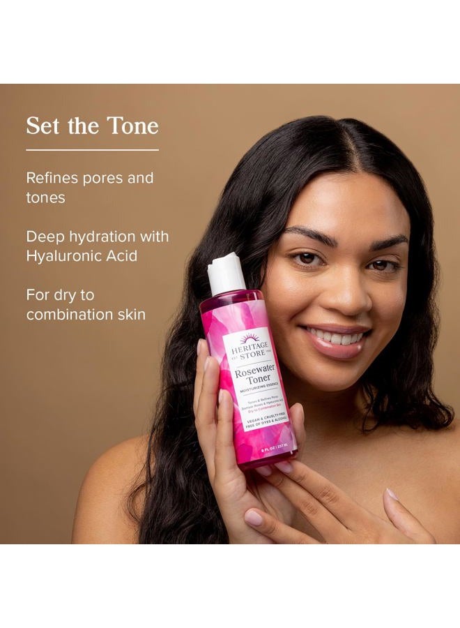 Heritage Store تونر وجه بماء الورد مع حمض الهيالورونيك، للبشرة الجافة إلى المختلطة، تونر مرطب ينقي المسام، يقلل من مظهر الخطوط الدقيقة والتجاعيد، مضاد للحساسية، نباتي، خالي من التجارب على الحيوانات، 8 أونصات - Image 2