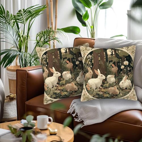 ZibZorp Woodland Rabbits Throw Pillow Covers 18x18 Set of 2 | Rustic Bunny Decorative Cushion Case for Couch, Sofa and Cabin | Vintage Spring Easter Pillowcases Decor for Living Room, Farmhouse - Image 2