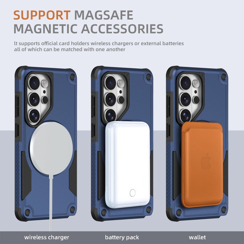 For Samsung S26 Ultra Case with Stand, Compatible with MagSafe, 360° Rotation Magnetic Kickstand, Ultra - Tough Protection, Shockproof Covers, Black Metallic paint - Durable and Stylish Armor for S26 Ultra,Blue - Image 5