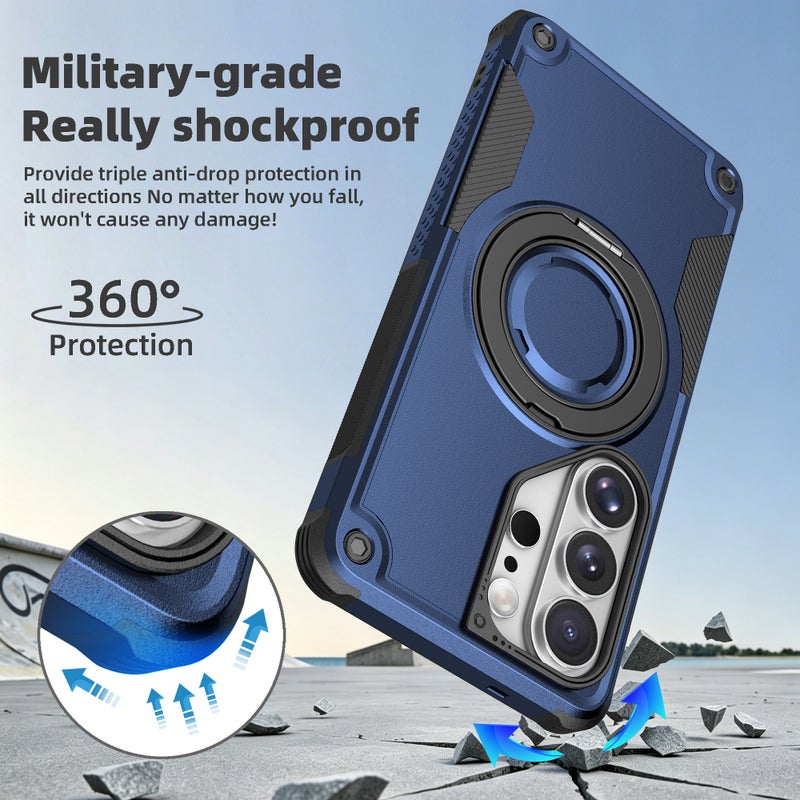 For Samsung S26 Ultra Case with Stand, Compatible with MagSafe, 360° Rotation Magnetic Kickstand, Ultra - Tough Protection, Shockproof Covers, Black Metallic paint - Durable and Stylish Armor for S26 Ultra,Blue - Image 3