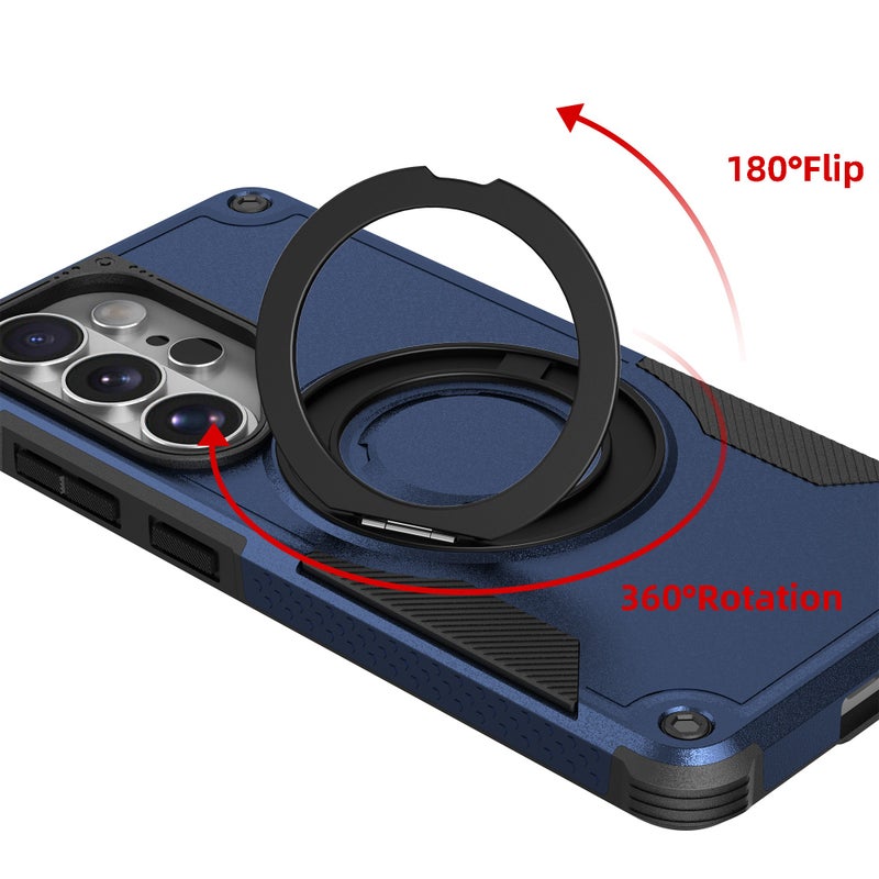 For Samsung S26 Ultra Case with Stand, Compatible with MagSafe, 360° Rotation Magnetic Kickstand, Ultra - Tough Protection, Shockproof Covers, Black Metallic paint - Durable and Stylish Armor for S26 Ultra,Blue - Image 4