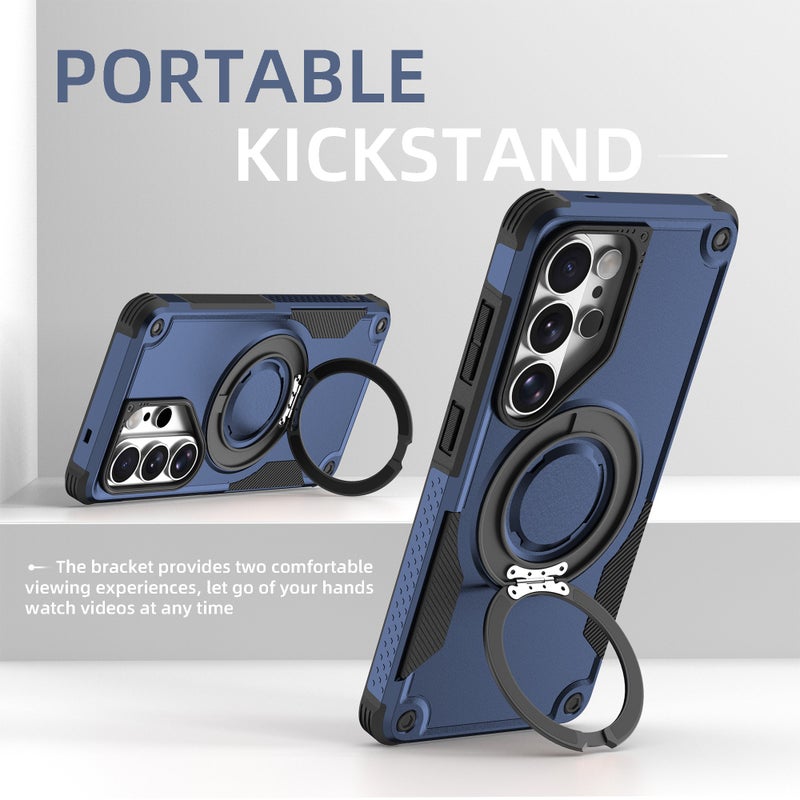 For Samsung S26 Ultra Case with Stand, Compatible with MagSafe, 360° Rotation Magnetic Kickstand, Ultra - Tough Protection, Shockproof Covers, Black Metallic paint - Durable and Stylish Armor for S26 Ultra,Blue - Image 2