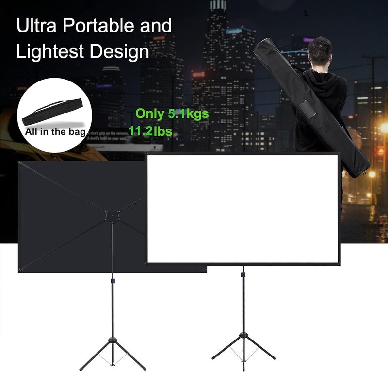 excelimage Projector Screen with Stand, 100 Inch Outdoor Projection Screen 16:9 and Tripod Stand, Portable Projector Screen, 1.2 Gain, Lightweight and Compact, Easy Setup, Idea for Home Cinema, Backyard Party. - Image 4