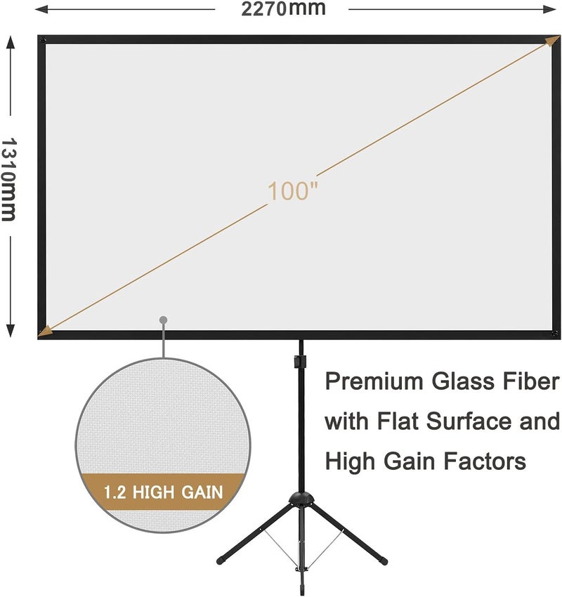 excelimage Projector Screen with Stand, 100 Inch Outdoor Projection Screen 16:9 and Tripod Stand, Portable Projector Screen, 1.2 Gain, Lightweight and Compact, Easy Setup, Idea for Home Cinema, Backyard Party. - Image 2