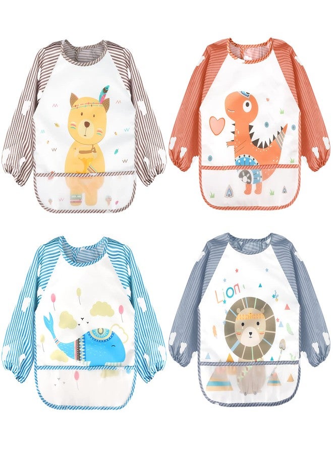 Accmor 4 Pack Long Sleeve Baby Bibs, Waterproof Sleeved Bibs Smock for Toddler Baby Girls Boys Eating Feeding - Image 1