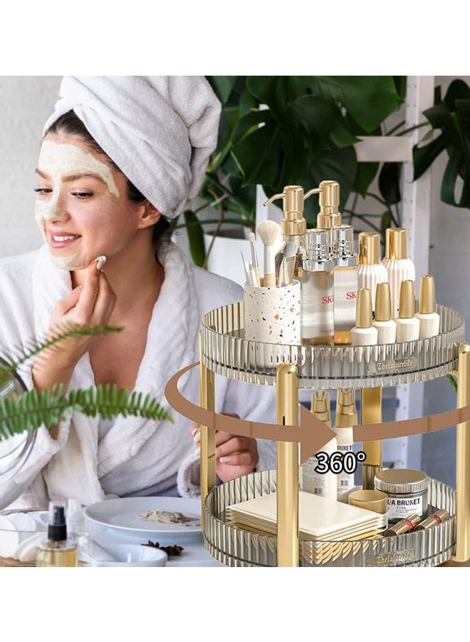شاربدو منظم مكياج دوار للزينة، منظم الحمام، حامل دوار على سطح الطاولة - منظم عطور عالي السعة، منظم للعناية بالبشرة، رف تخزين مستحضرات التجميل - طبقتان - Image 5