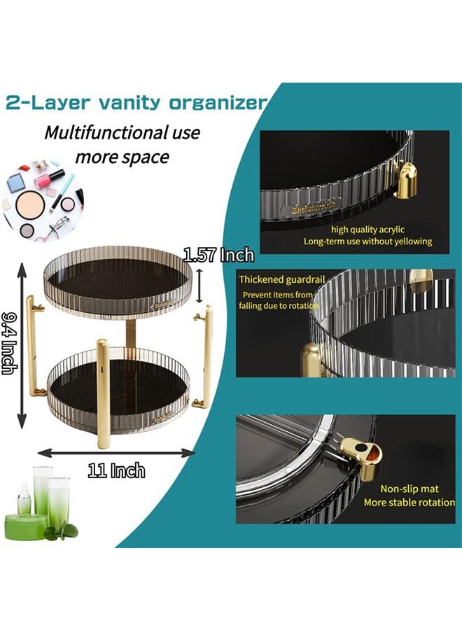 شاربدو منظم مكياج دوار للزينة، منظم الحمام، حامل دوار على سطح الطاولة - منظم عطور عالي السعة، منظم للعناية بالبشرة، رف تخزين مستحضرات التجميل - طبقتان - Image 3