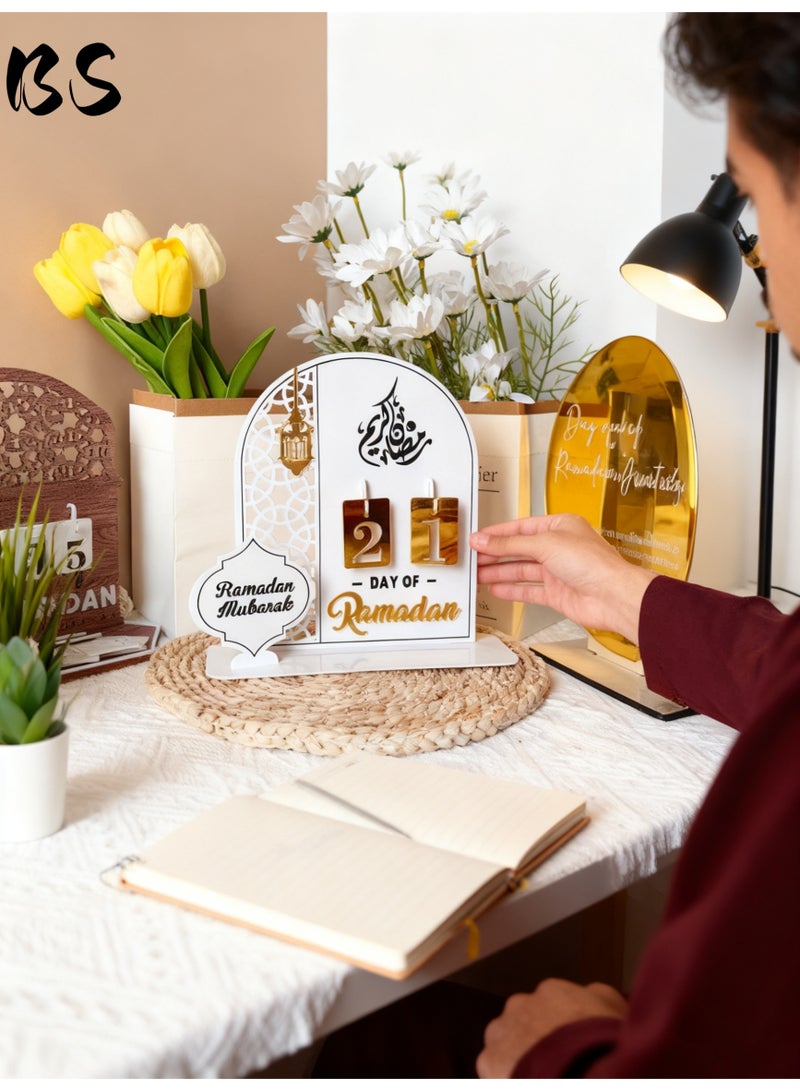 BS 2026 Ramadan Acrylic Countdown Calendar Ornament, a culturally sophisticated item to create a sense of ritual during Ramadan | Islamic openwork patterns, metal lanterns + Arabic calligraphy | Ramadan home décor, desktop ornaments, living room decorations, Eid al-Fitr gifts and creative home decor gifts - Image 5
