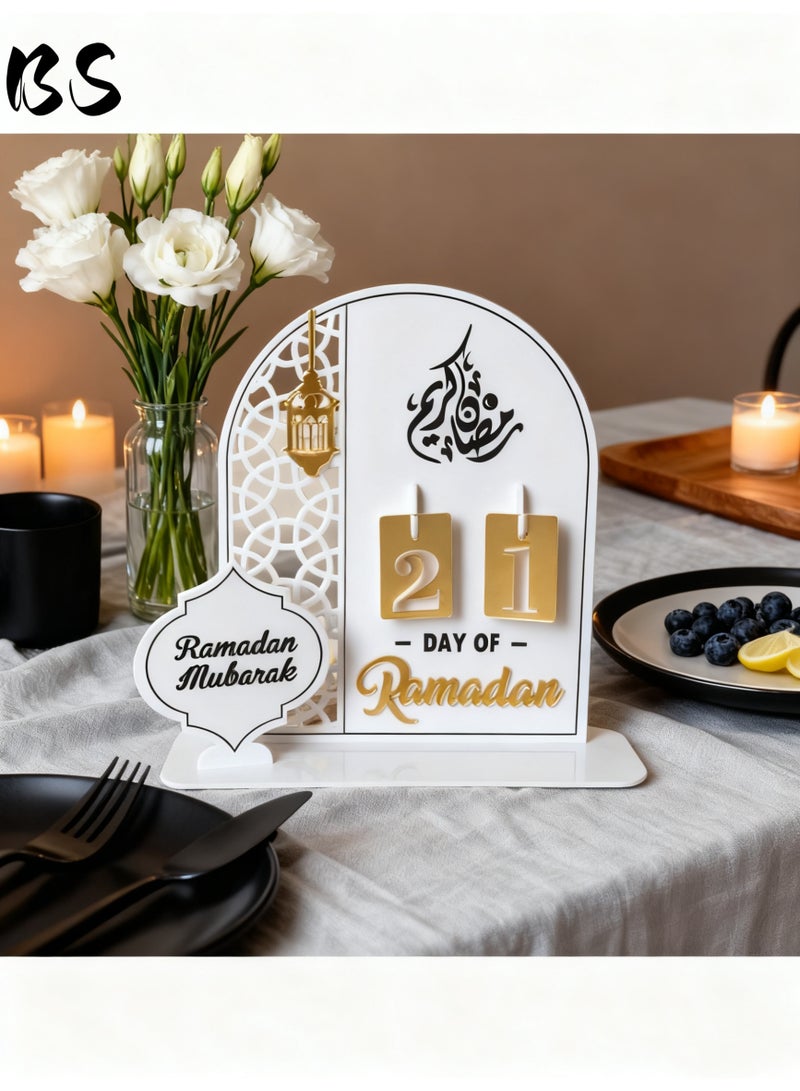 BS 2026 Ramadan Acrylic Countdown Calendar Ornament, a culturally sophisticated item to create a sense of ritual during Ramadan | Islamic openwork patterns, metal lanterns + Arabic calligraphy | Ramadan home décor, desktop ornaments, living room decorations, Eid al-Fitr gifts and creative home decor gifts - Image 3