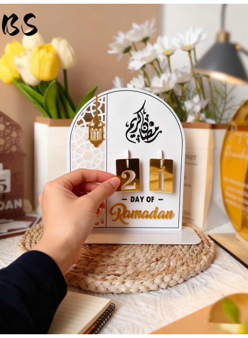 BS 2026 Ramadan Acrylic Countdown Calendar Ornament, a culturally sophisticated item to create a sense of ritual during Ramadan | Islamic openwork patterns, metal lanterns + Arabic calligraphy | Ramadan home décor, desktop ornaments, living room decorations, Eid al-Fitr gifts and creative home decor gifts - Image 4