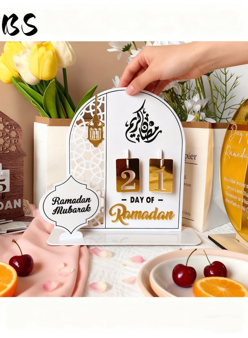 BS 2026 Ramadan Acrylic Countdown Calendar Ornament, a culturally sophisticated item to create a sense of ritual during Ramadan | Islamic openwork patterns, metal lanterns + Arabic calligraphy | Ramadan home décor, desktop ornaments, living room decorations, Eid al-Fitr gifts and creative home decor gifts - Image 2
