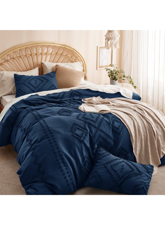 Bedsure Bedsure Duvet Cover King - King Duvet Cover, Boho Bedding King for All Seasons, 3 Pieces, Chic Geometric Tufted Duvet Cover (Navy, King, 104"x90")  - Image 3