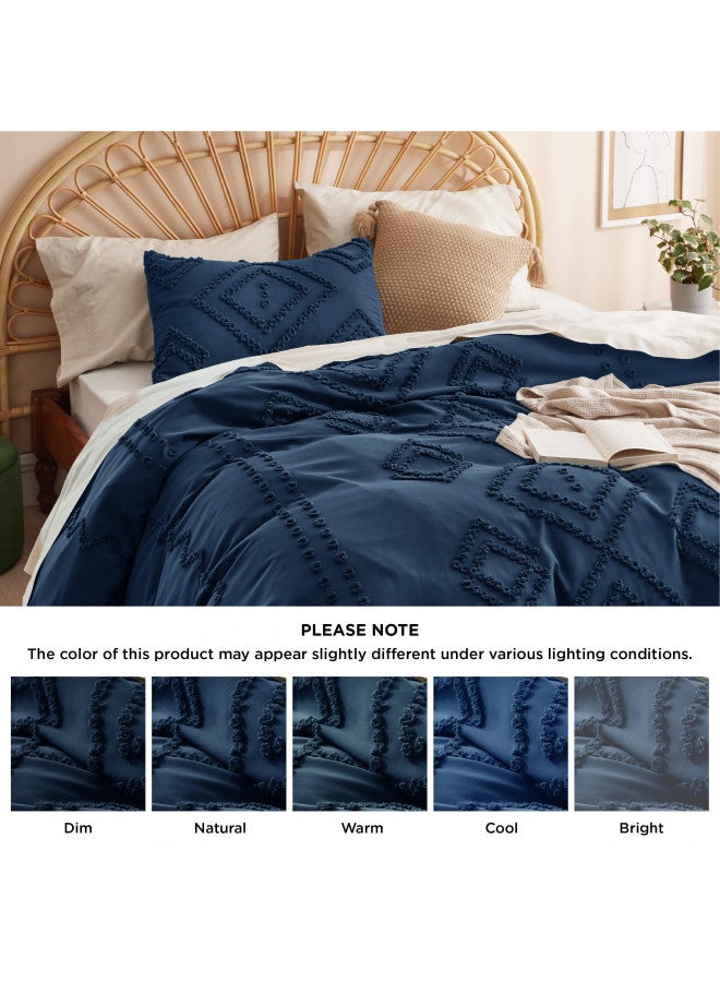 Bedsure Bedsure Duvet Cover King - King Duvet Cover, Boho Bedding King for All Seasons, 3 Pieces, Chic Geometric Tufted Duvet Cover (Navy, King, 104"x90")  - Image 4
