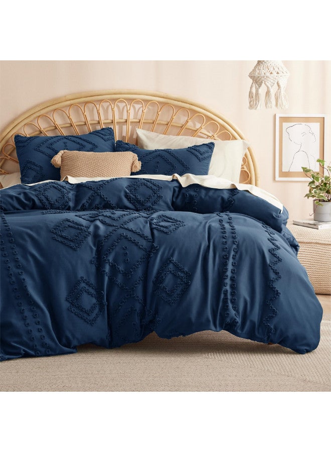 Bedsure Bedsure Duvet Cover King - King Duvet Cover, Boho Bedding King for All Seasons, 3 Pieces, Chic Geometric Tufted Duvet Cover (Navy, King, 104"x90")  - Image 1