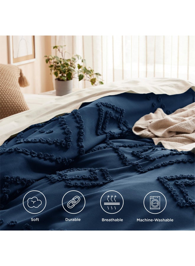 Bedsure Bedsure Duvet Cover King - King Duvet Cover, Boho Bedding King for All Seasons, 3 Pieces, Chic Geometric Tufted Duvet Cover (Navy, King, 104"x90")  - Image 2