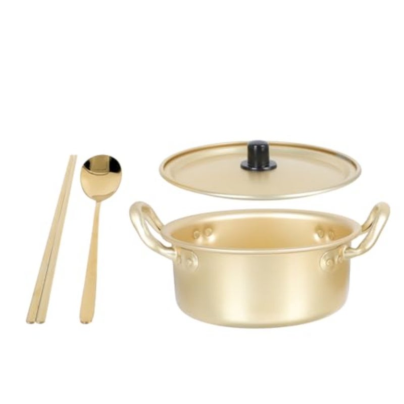 Korean Ramen Pot Kitchen Cooking With Lid Spoon And Chopsticks 1Pair,Noodle Fast Heating For Cookware 6. 3In (Double Handle) - Image 1