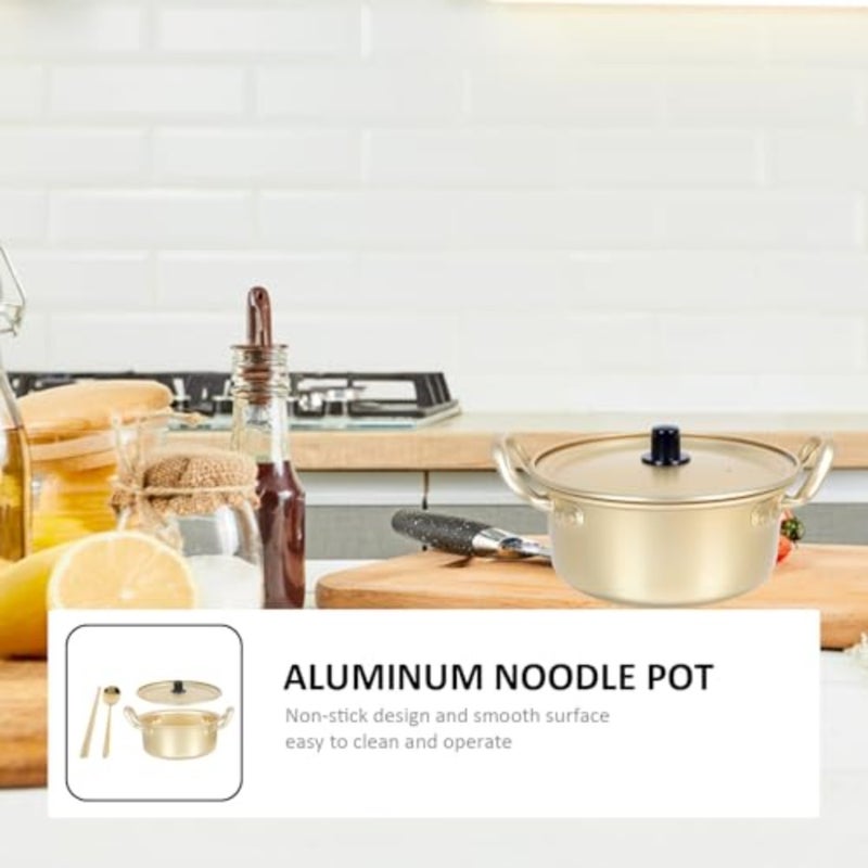Korean Ramen Pot Kitchen Cooking With Lid Spoon And Chopsticks 1Pair,Noodle Fast Heating For Cookware 6. 3In (Double Handle) - Image 4