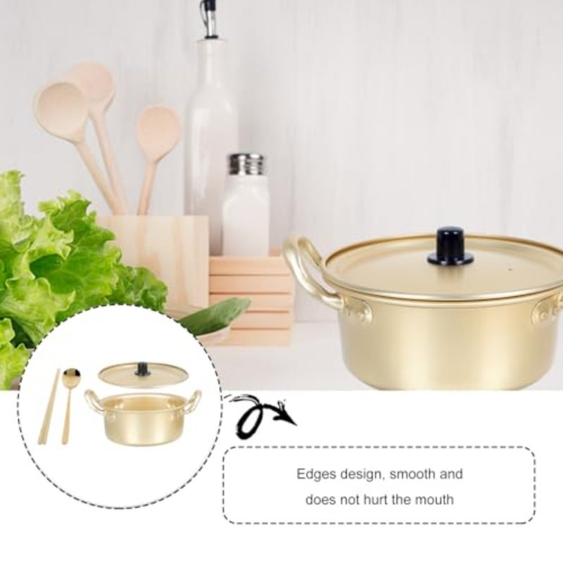 Korean Ramen Pot Kitchen Cooking With Lid Spoon And Chopsticks 1Pair,Noodle Fast Heating For Cookware 6. 3In (Double Handle) - Image 5