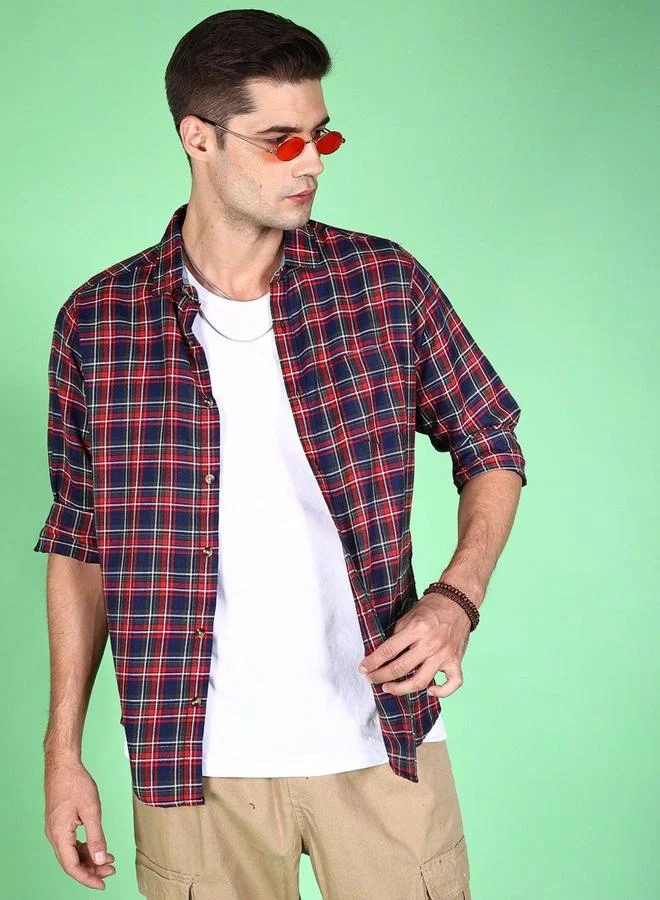 Take Two Men Checked Spread Collar Shirt By HardSoda
