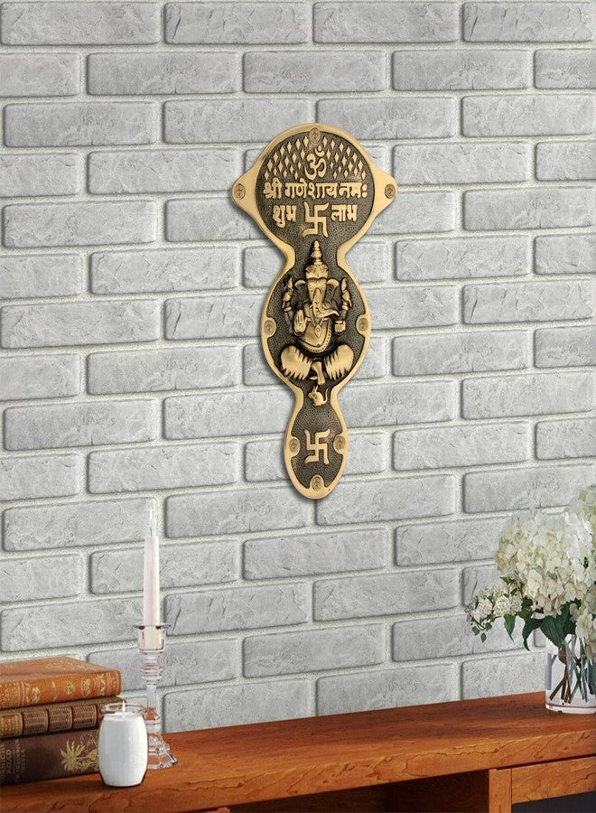 DEVDECOR, Brass Wall Hanging of Lord Ganesha with Om, Swastik & Shubh Labh - 7.6 inch Hindu Entrance Decor | Shri Ganeshaya Namah Plaque for Home, Temple & Vastu - Image 5