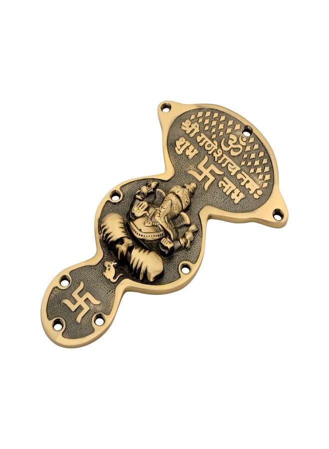 DEVDECOR, Brass Wall Hanging of Lord Ganesha with Om, Swastik & Shubh Labh - 7.6 inch Hindu Entrance Decor | Shri Ganeshaya Namah Plaque for Home, Temple & Vastu - Image 4
