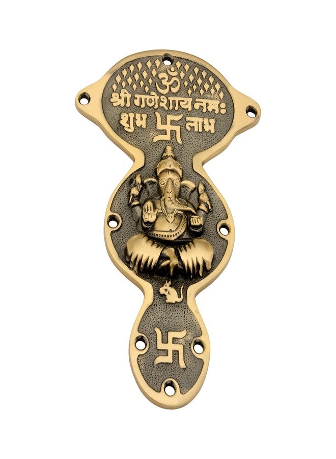 DEVDECOR, Brass Wall Hanging of Lord Ganesha with Om, Swastik & Shubh Labh - 7.6 inch Hindu Entrance Decor | Shri Ganeshaya Namah Plaque for Home, Temple & Vastu - Image 2