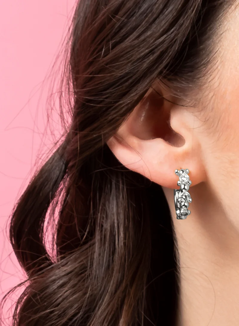 ديزني Mickey Mouse Silver Plate Huggie Stone Set Earrings EF00761SZWL.PS