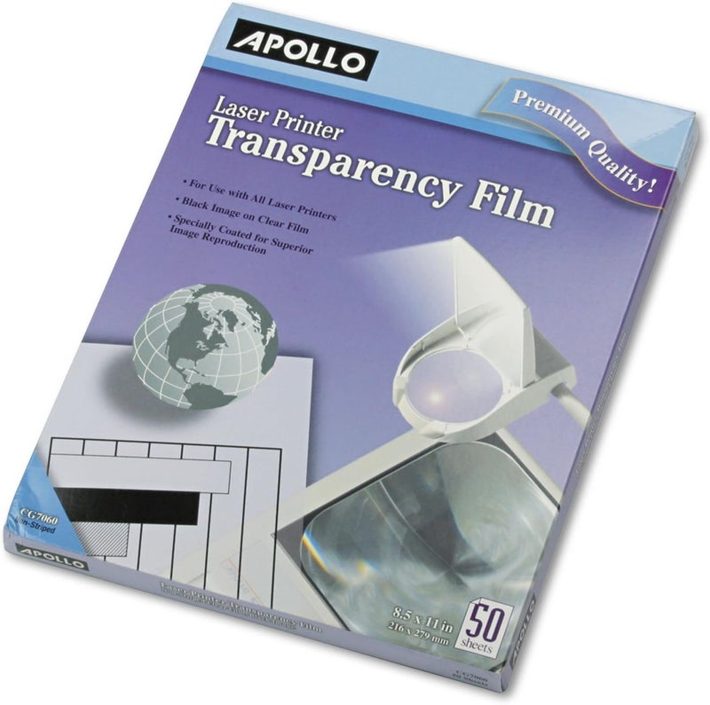 أكو براندز أفلام الشفافية ACCO Brands APOLLO للطابعات الليزرية، أسود على شفاف، 50 ورقة/عبوة (CG7060) (VCG7060E) - Image 1
