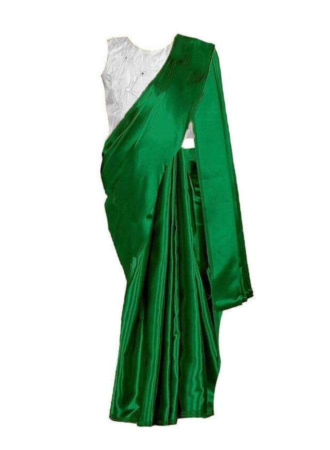 HIBA CREATIONS Baby Girl Kids Independence day Green color prestitched saree with white readymade blouse 7-8 Years - Image 3